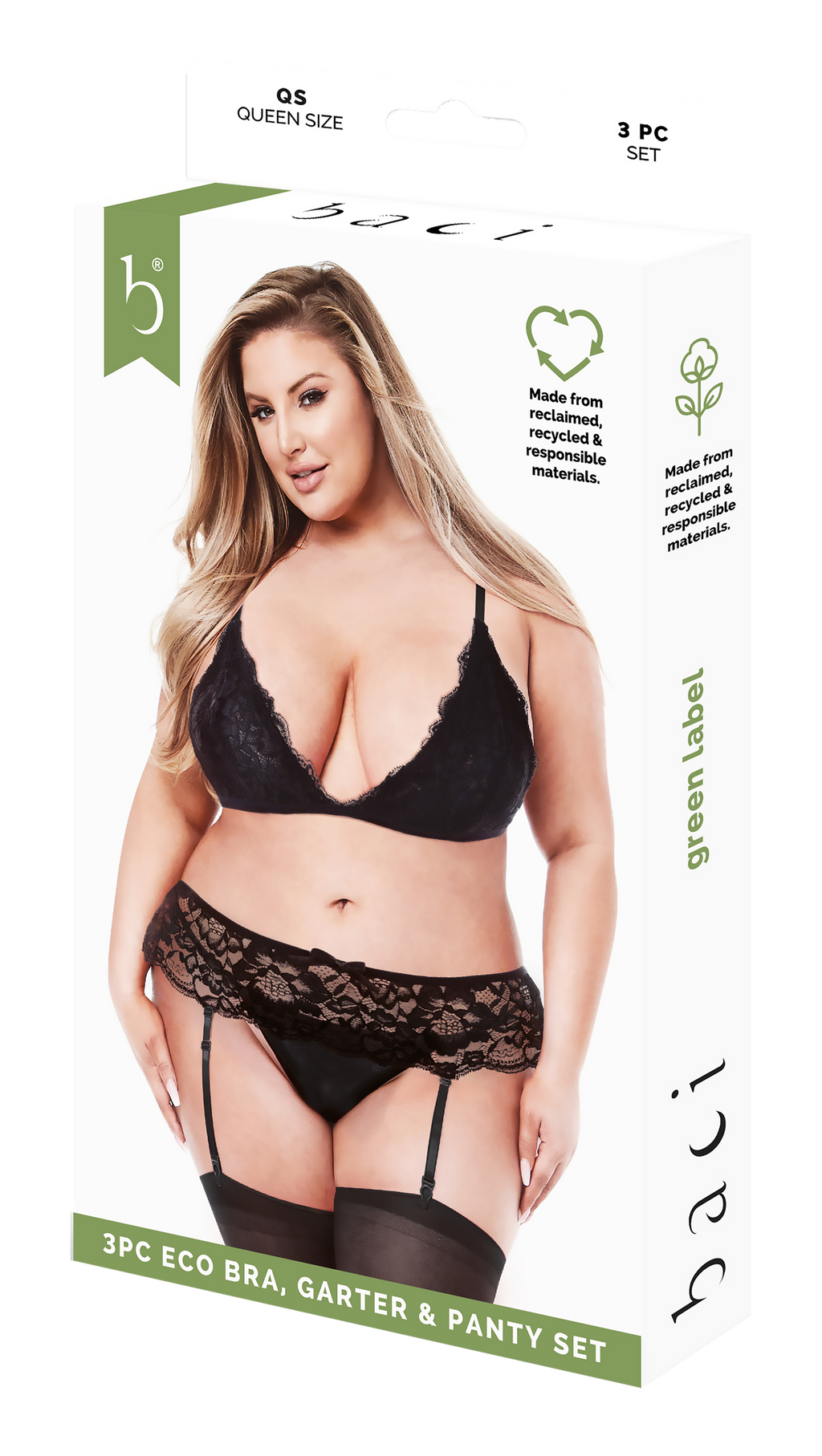BACI 3 PEZZI REGGISENO, GIARDINIERA E SLIP ECO COMPLETO NERO, QS