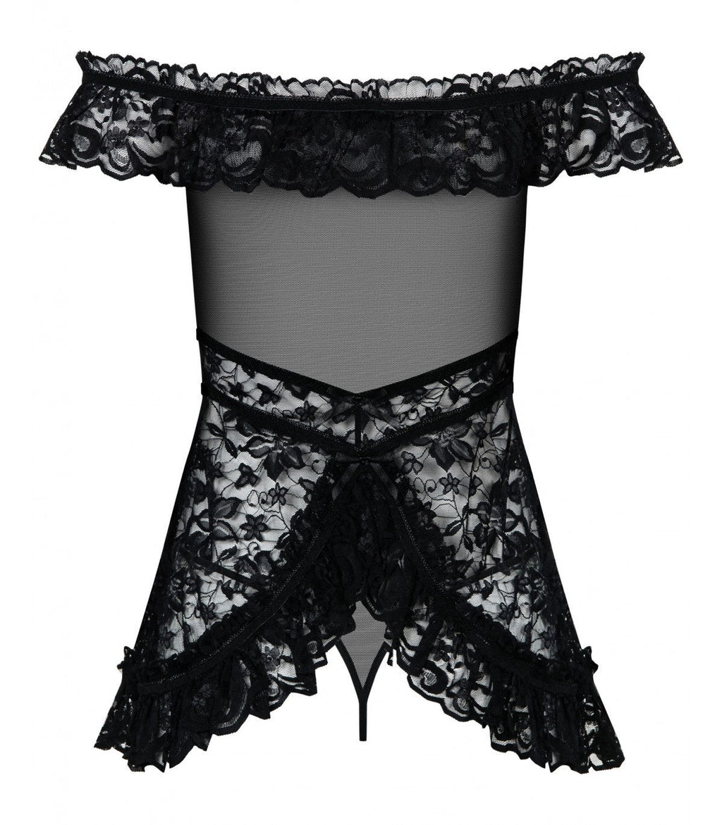 CAMICIA E PERIZOMA A FIORI NERA L/XL