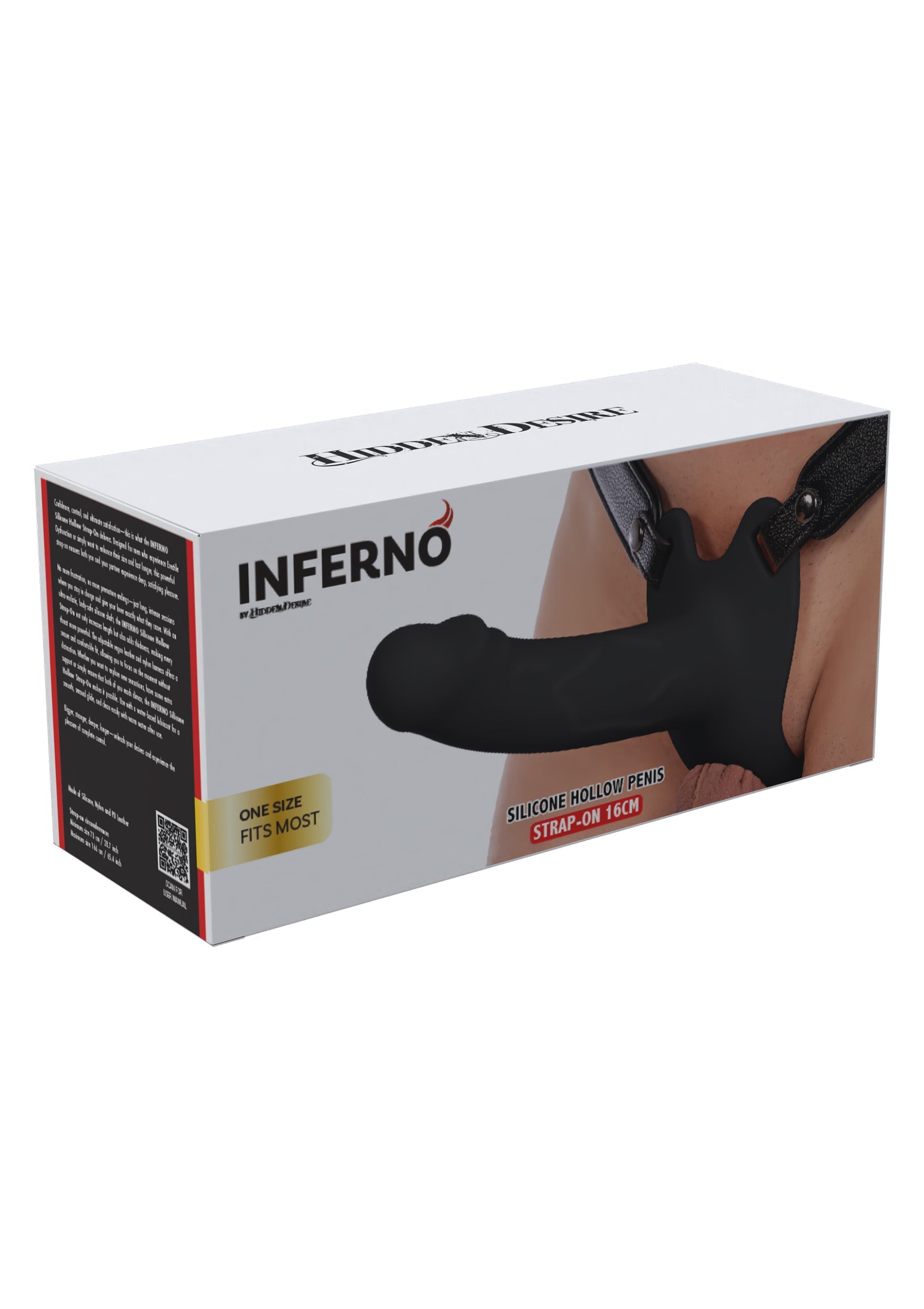 Strapon a forma di pene cavo in silicone, 16 cm, nero