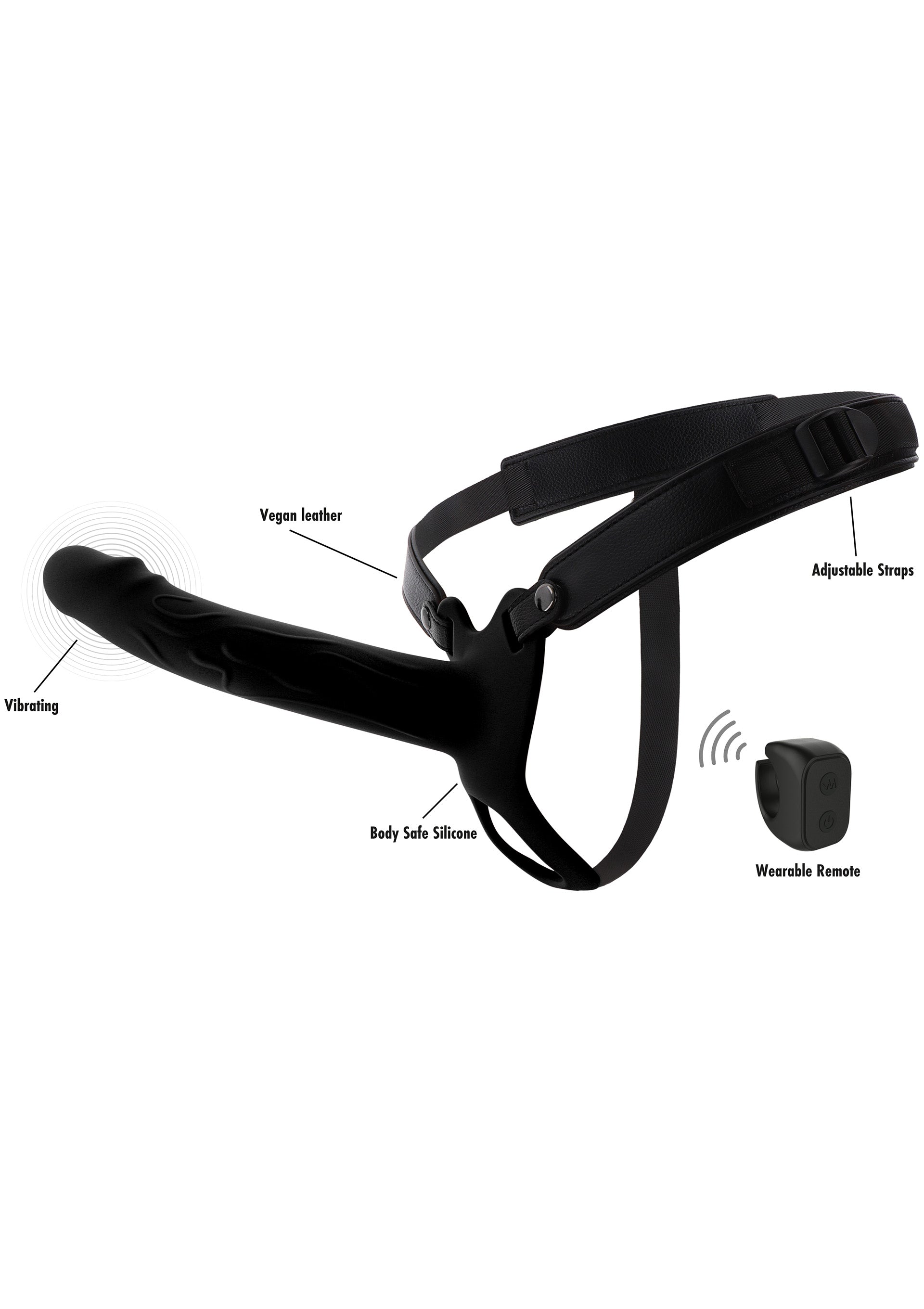 Strapon vibrante a forma di pene cavo in silicone, 20 cm, nero