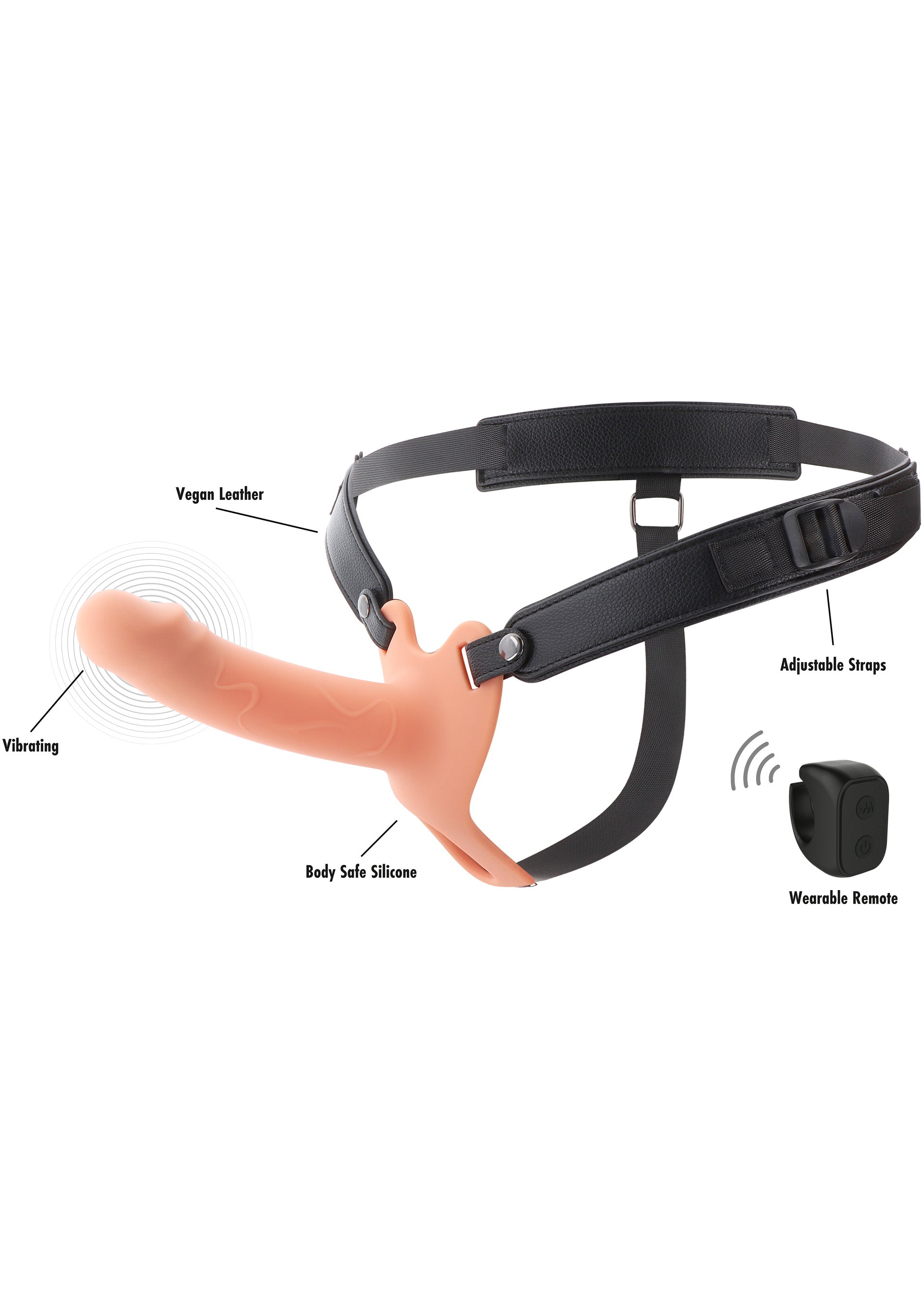 Strapon a forma di pene cavo vibrante in silicone da 16 cm