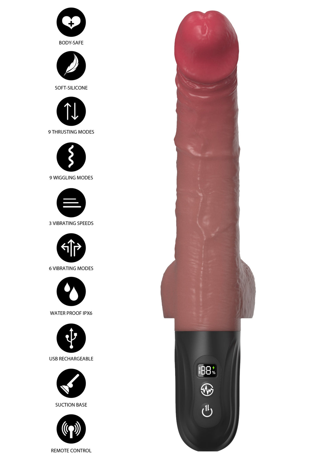 Pelle realistica del vibratore che spinge e si muove