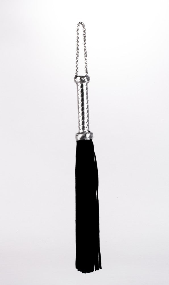 Frusta con manico in pelle metallizzata e estremità in pelle scamosciata, nera, 18"