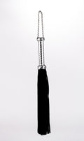 Frusta con manico in pelle metallizzata e estremità in pelle scamosciata, nera, 18"