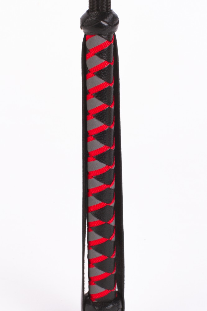 Bastone in nylon con striscia neon e manico in pelle di capretto in pelle nabuk nera