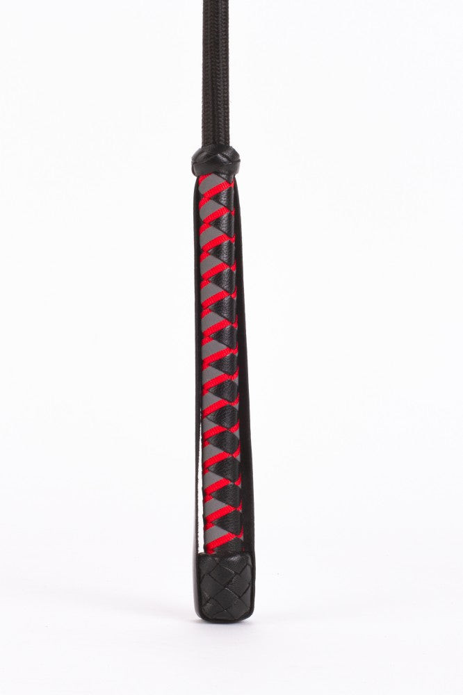 Bastone in nylon con striscia neon e manico in pelle di capretto in pelle nabuk nera