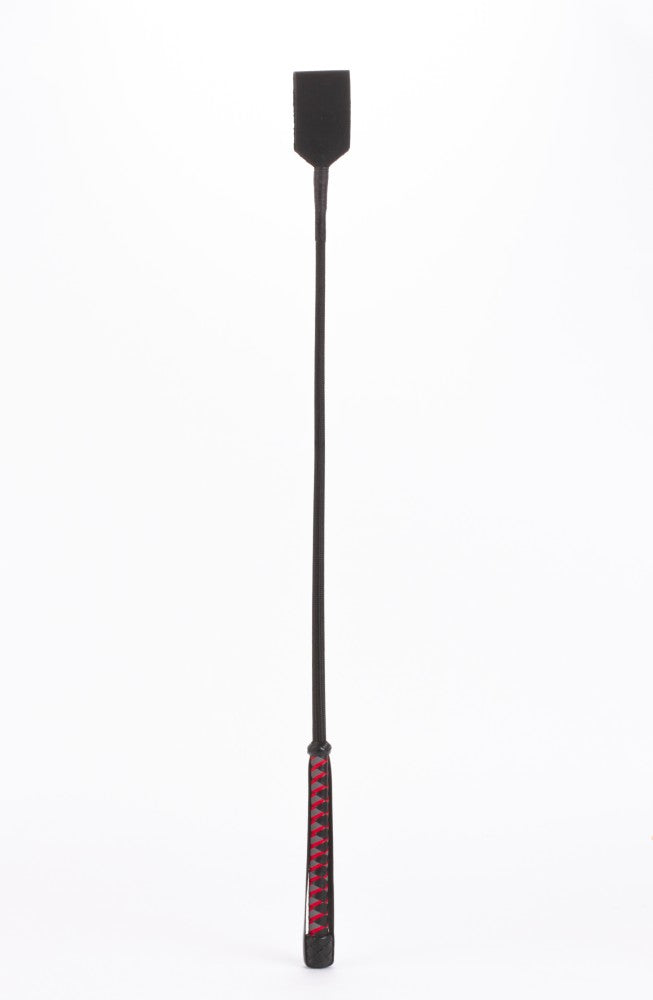 Bastone in nylon con striscia neon e manico in pelle di capretto in pelle nabuk nera