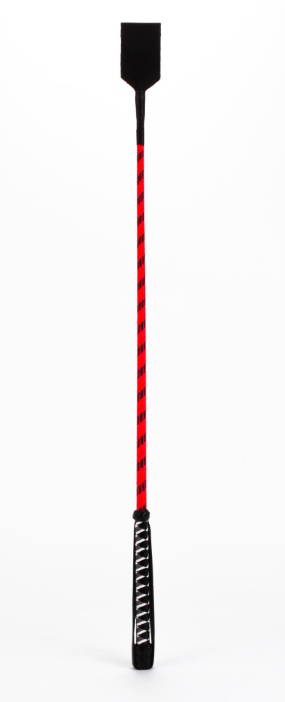 Bastone in nylon con striscia neon e manico in pelle di capretto, parte superiore in pelle nabuk rossa