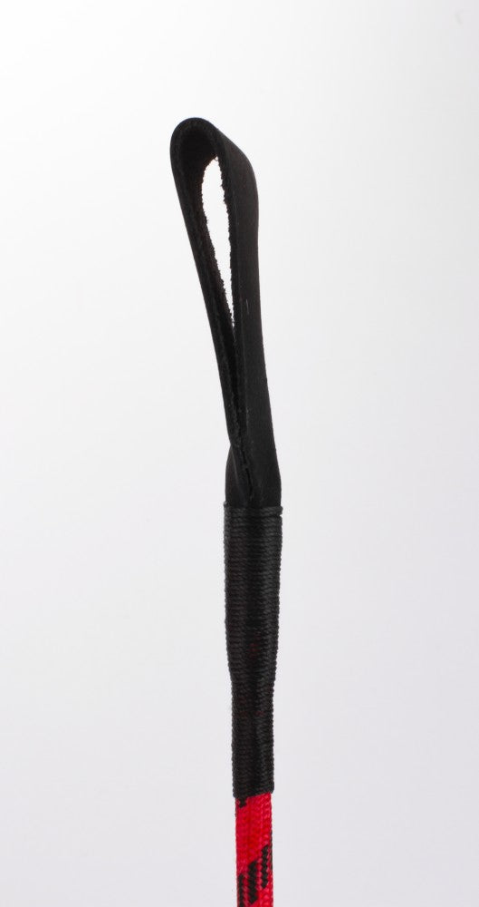 Bastone in nylon con striscia neon e manico in pelle di capretto, parte superiore in pelle nabuk rossa