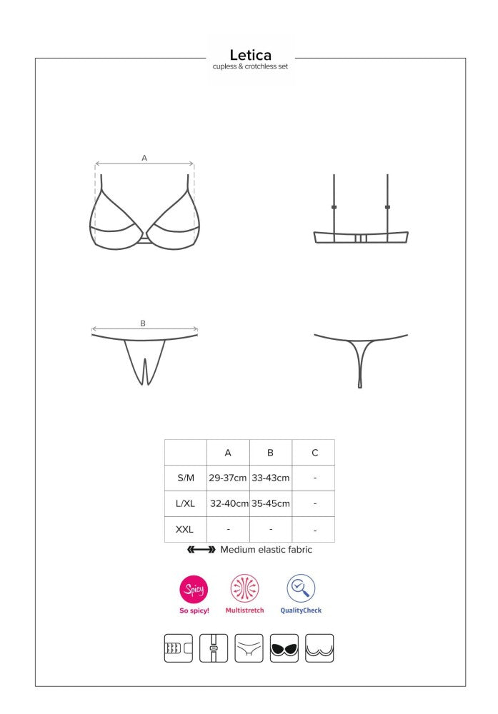 Letica 2 pezzi set senza coppe nero S/M