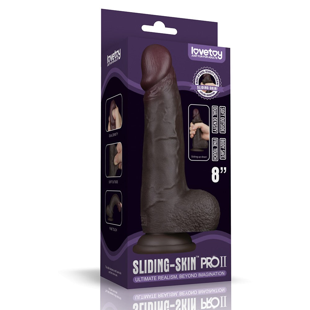 Dildo in silicone a doppio strato Sliding Skin Pro II da 8 pollici (nero)