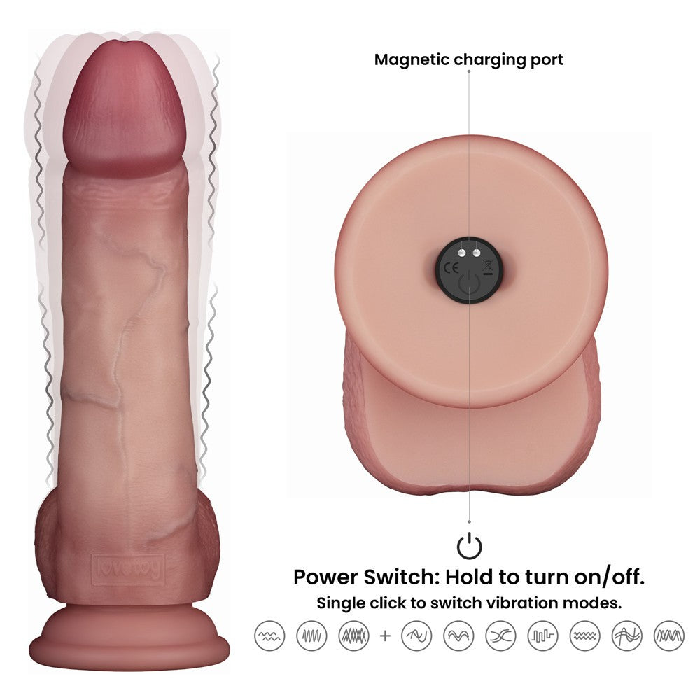 8" Vibrating Sliding Skin Pro II Dildo in silicone