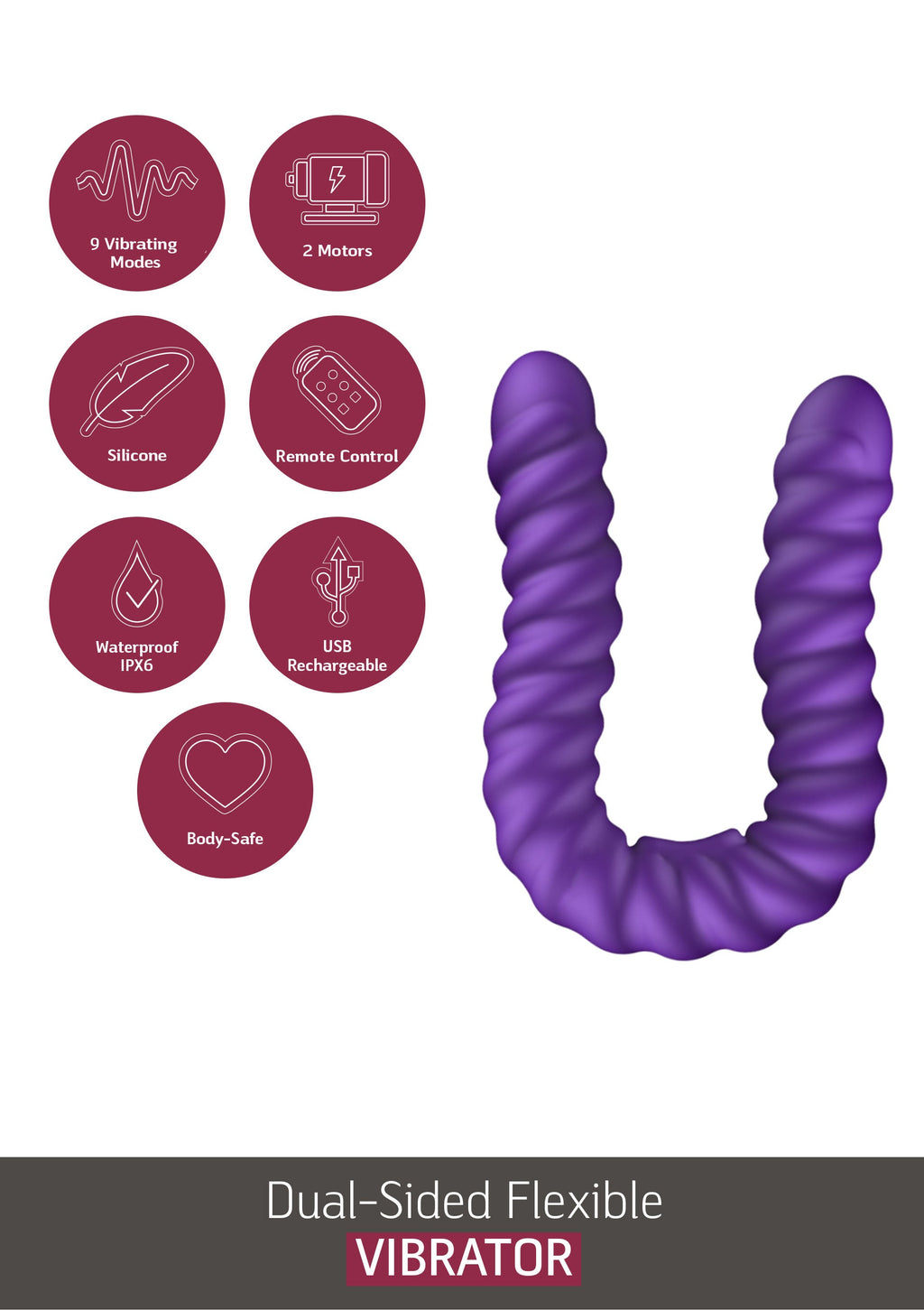 Vibratore flessibile a doppia faccia viola
